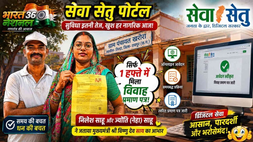 सेवा सेतु पोर्टल बना आमजन का भरोसेमंद साथी, निलेश और ज्योति साहू को रिकॉर्ड समय में मिला विवाह प्रमाण पत्र addtext 07 21 09.08.44